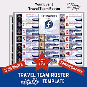 YOUR EVENT Travel Team Roster Template - Red White & Blue - 18 Players