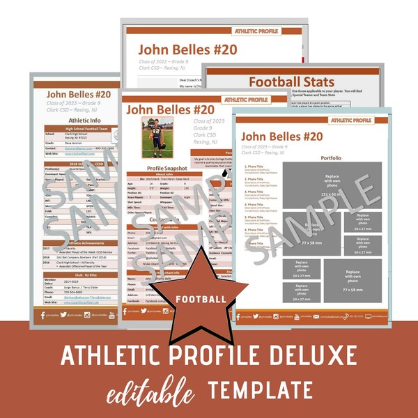 Football Athletic Profile Template Etsy Football Athletic Profile Template Etsy
