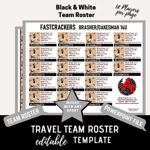 Travel Team Roster Template - Black & White - 18 Players