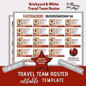 Travel Team Roster Template - Brickyard & White - 15 Players | Powerpoint Template | editable