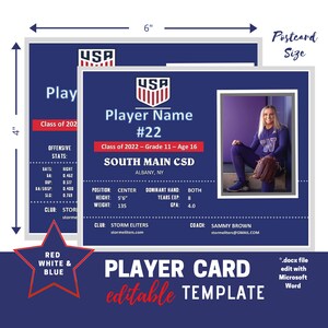 Player Card - Athletik Profil Player Card Template - Rot, Weiß und Blau - Jede Sportart