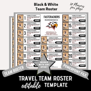 Travel Team Roster Template - Black & White - 18 Players per page | Powerpoint Template | editable