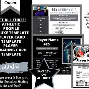 The 3 Pack - Editable Athletic Profile Templates | College Sports Recruiting | CANVA Template | For Players For Coaches For Parents