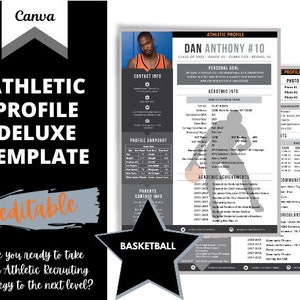 Basketball - Athletic Profile Deluxe Template - Black | Editable Athletic Profile Template | College Recruiting | CANVA Template