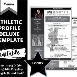 Hockey - Athletic Profile Deluxe Template - Black | Editable Athletic Profile Template | College Recruiting | CANVA Template