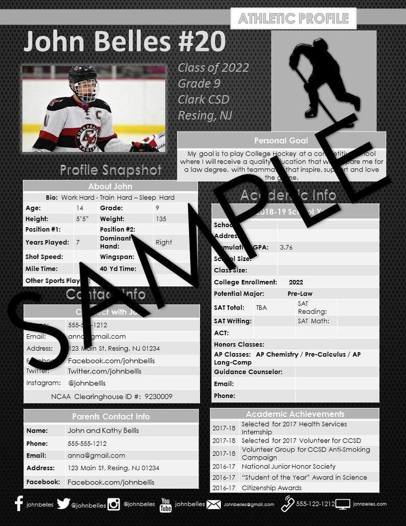 Hockey Athletic Profile Deluxe Template Rugged Style Etsy