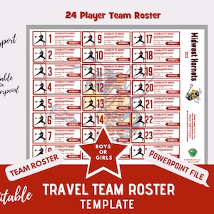 Travel Team Roster Template - Brickyard & White - 24 Players | Powerpoint Template | Digital Team Roster | Editable