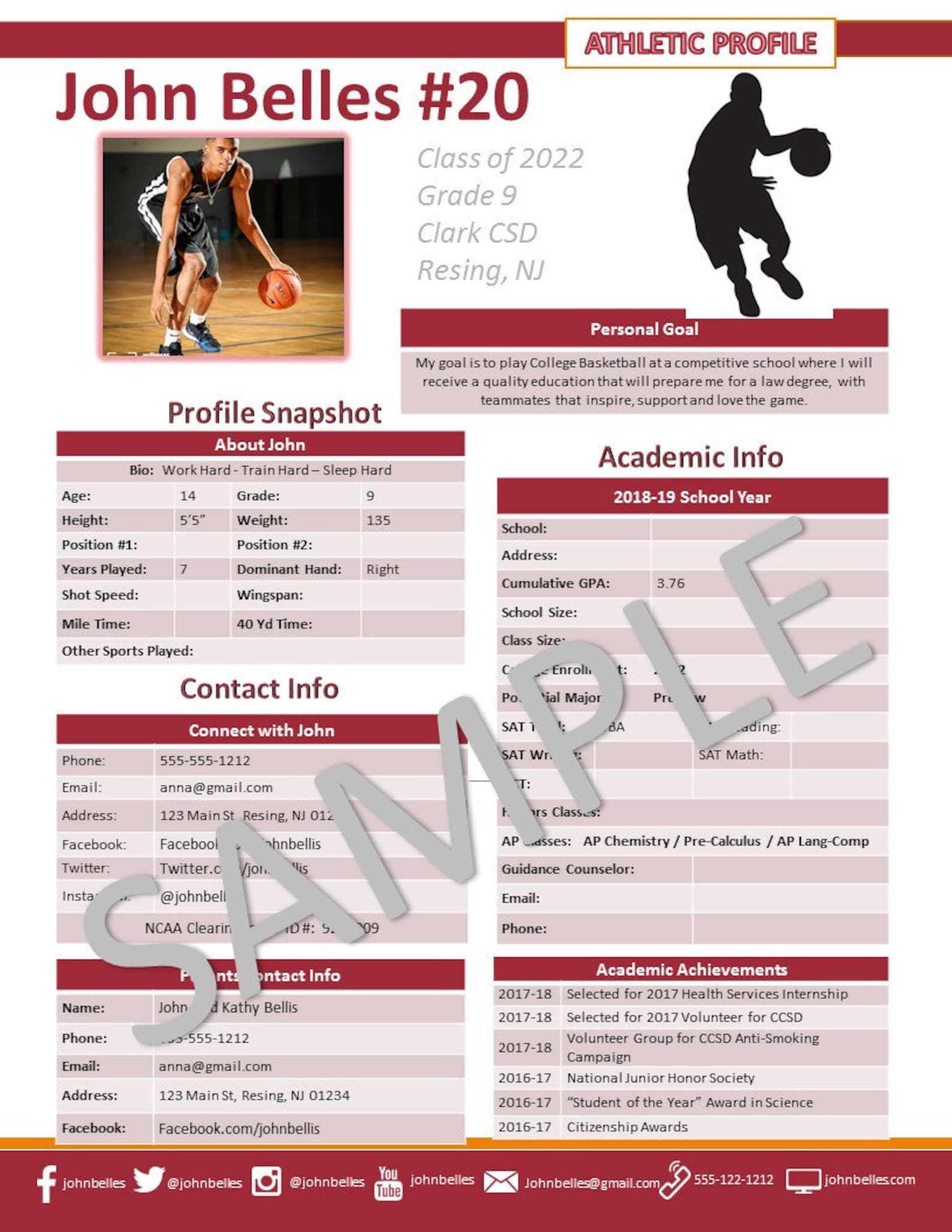 Basketball Athletic Profile Deluxe Template Etsy Basketball Athletic Profile Deluxe Template Etsy