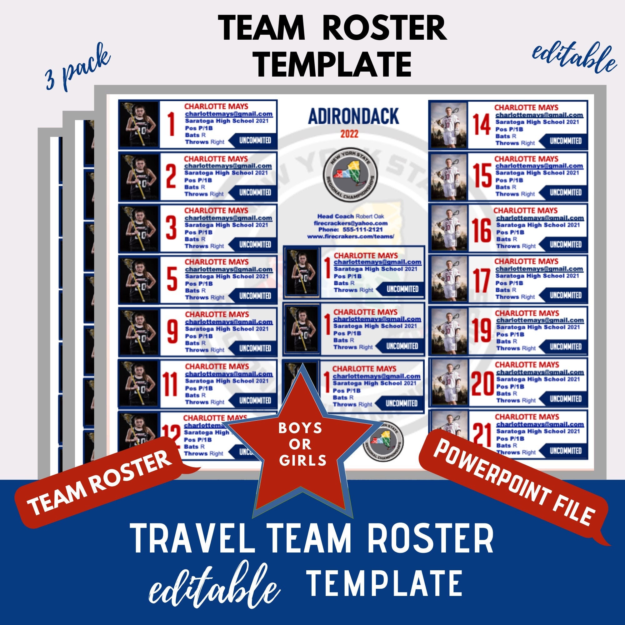 Team Roster Template 3 Pack 18 24 and 25 Players | Etsy