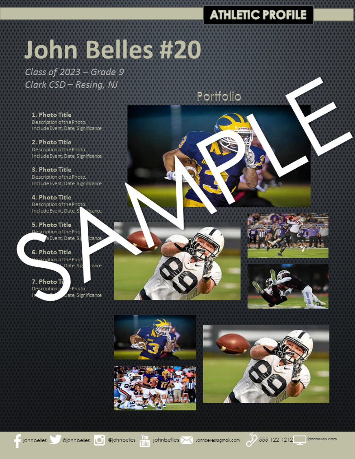 Football Athletic Profile Deluxe Template Rugged Style Etsy