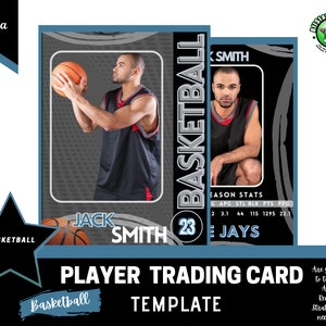 Modelo de cartão colecionável de basquete - modelo de cartão colecionável de 3" x 4" | Modelo Canva | Cartão colecionável editável | cartão de basquete | digital