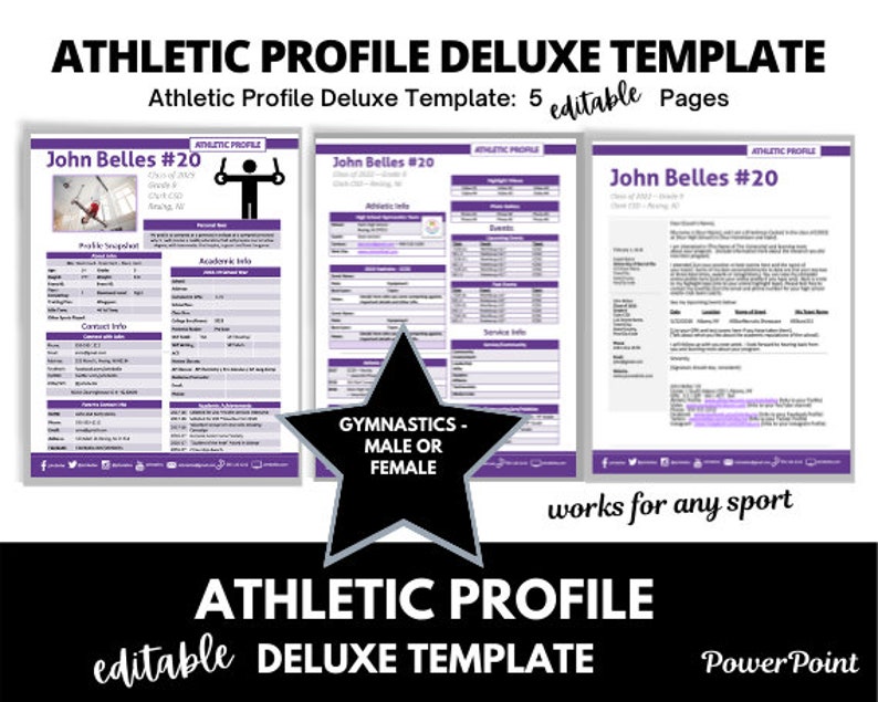Gymnastics Athletic Profile Deluxe Template powerpoint Etsy