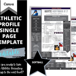 Softball - Athletic Profile 1 Page Template - Black | Editable Athletic Profile Template | College Recruiting | CANVA Template