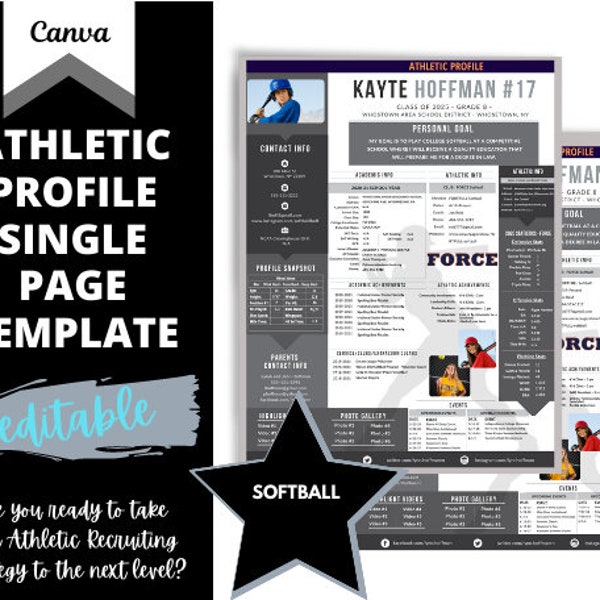 Softball Player Profile Template Etsy