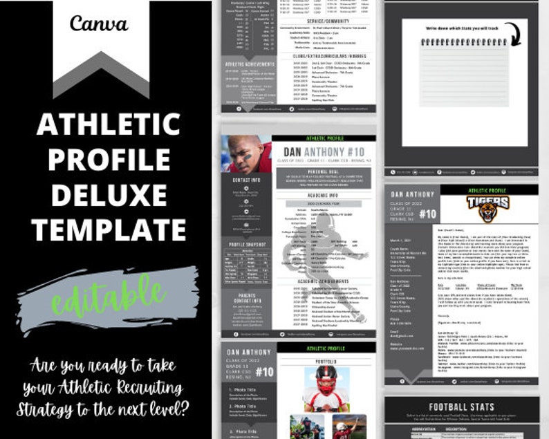 Football Athletic Profile Deluxe Template Black Editable Athletic