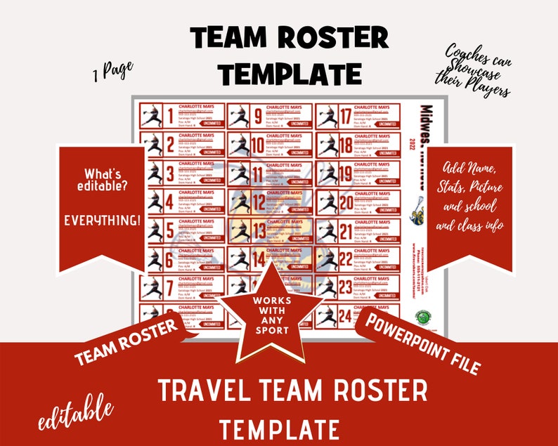 Travel Team Roster Template - Brickyard & White - 24 Players ...