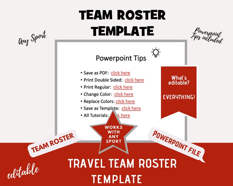 Travel Team Roster Template - Brickyard & White - 24 Players ...