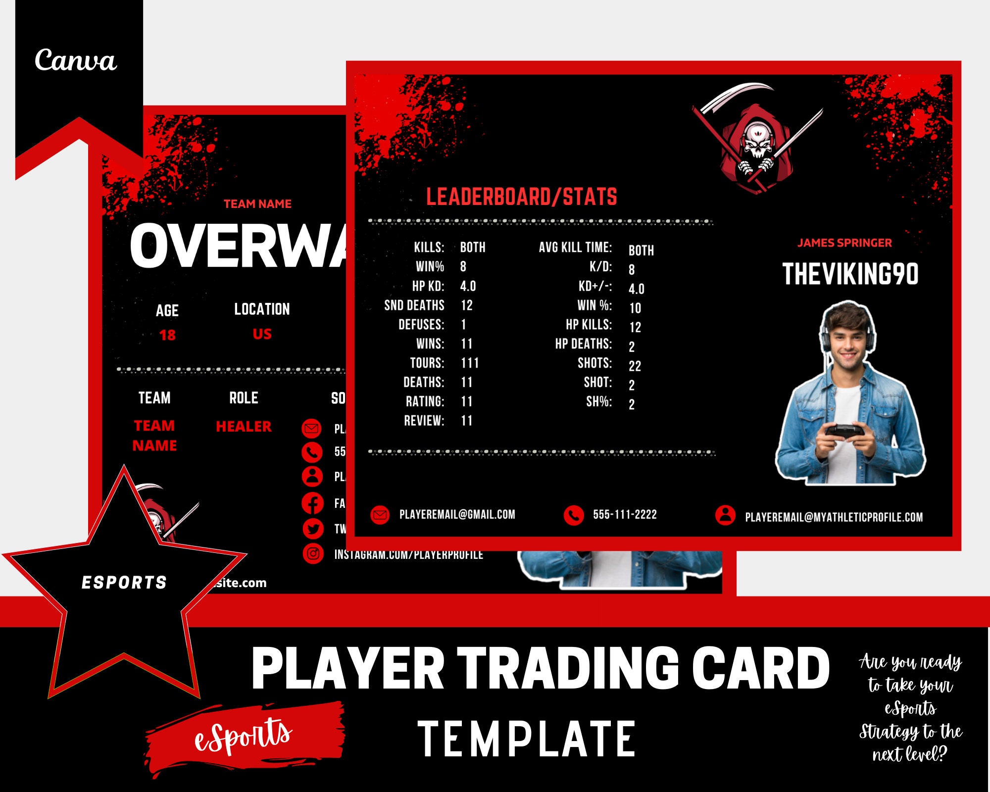 Player Card Esports Player Card Template Black & Red Any Color/esport 5 Player Card Esports Player Card Template Black & Red Any Color/esport 5