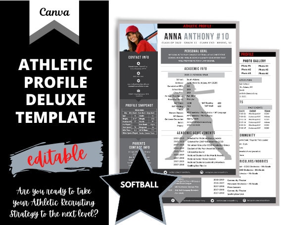 Softball Athletic Profile Deluxe Template Black Editable - Etsy