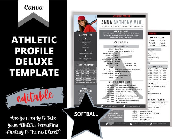 Softball Athletic Profile Deluxe Template Black Editable Athletic Softball Athletic Profile Deluxe Template Black Editable Athletic