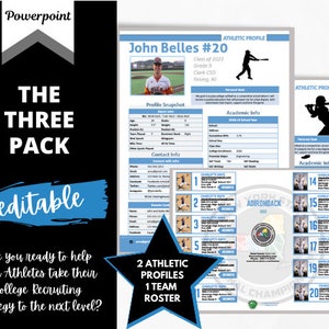 THE THREE PACK - Save 25% with this bundle - Any Sport - 2 Athletic Profile Deluxe Templates 1 Team Roster Template | Powerpoint