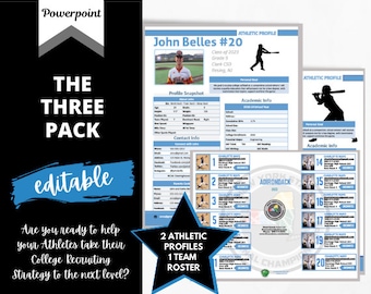 THE THREE PACK - Save 25% with this bundle - Any Sport - 2 Athletic Profile Deluxe Templates 1 Team Roster Template | Powerpoint