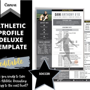 Soccer - Athletic Profile Deluxe Template - Black | Editable Athletic Profile Template | College Recruiting | CANVA Template