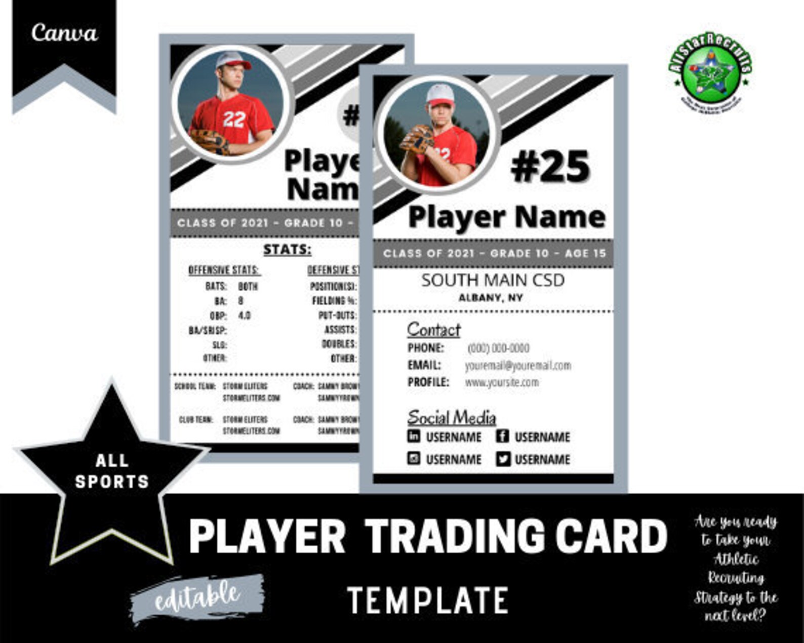 Player Trading Card Template Black & White Any Sport 2 X 3.3 business Player Trading Card Template Black & White Any Sport 2 X 3.3 business