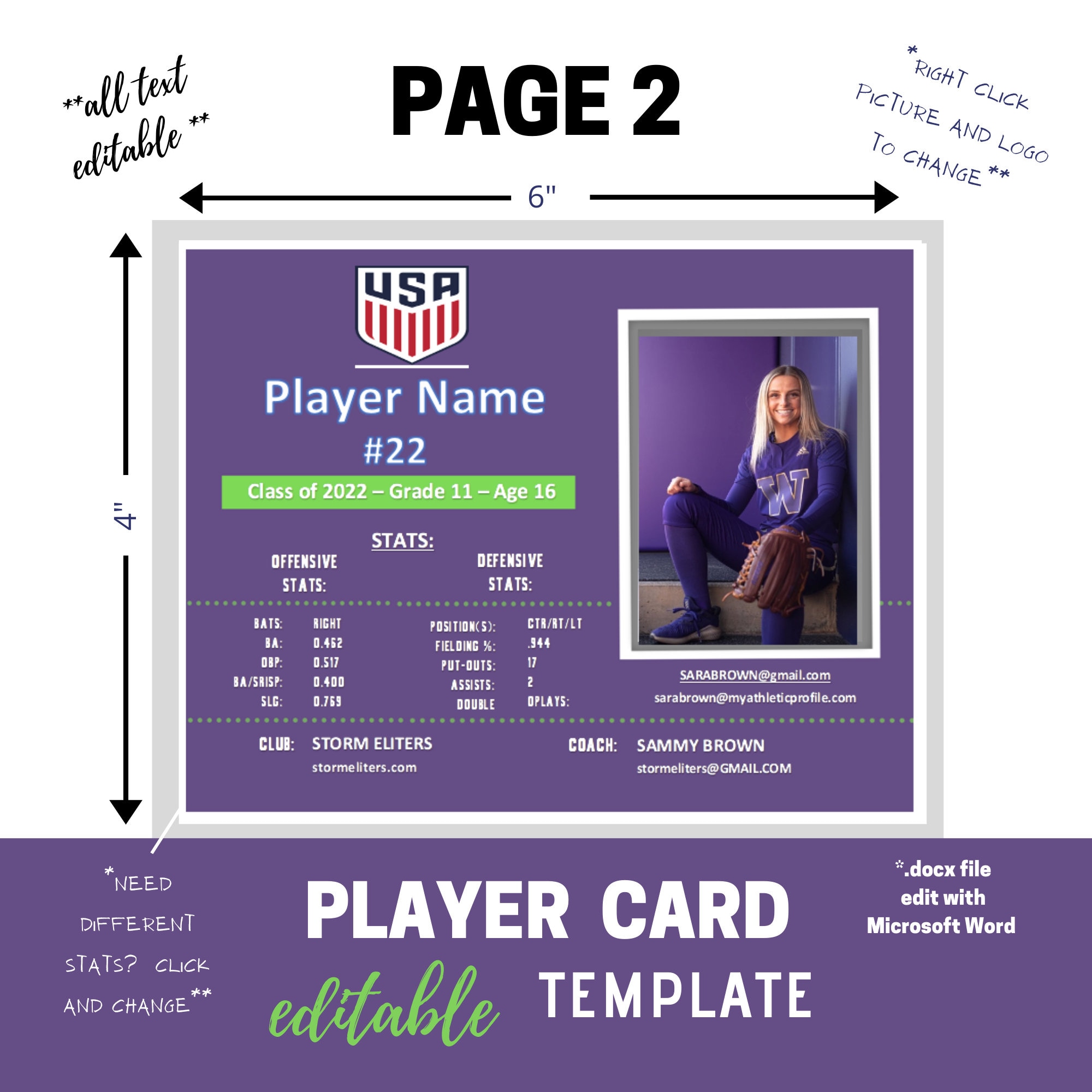 Player Card Athletic Profile Player Card Template Purple and Green Any Player Card Athletic Profile Player Card Template Purple and Green Any