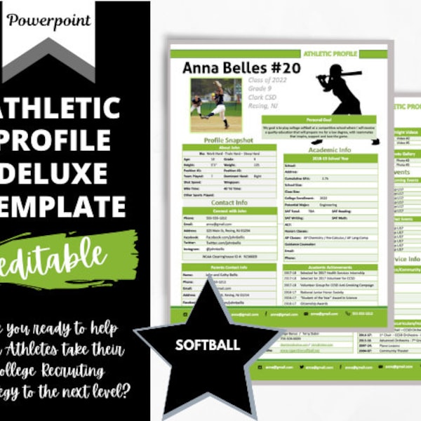 Softball Player Profile Template Etsy