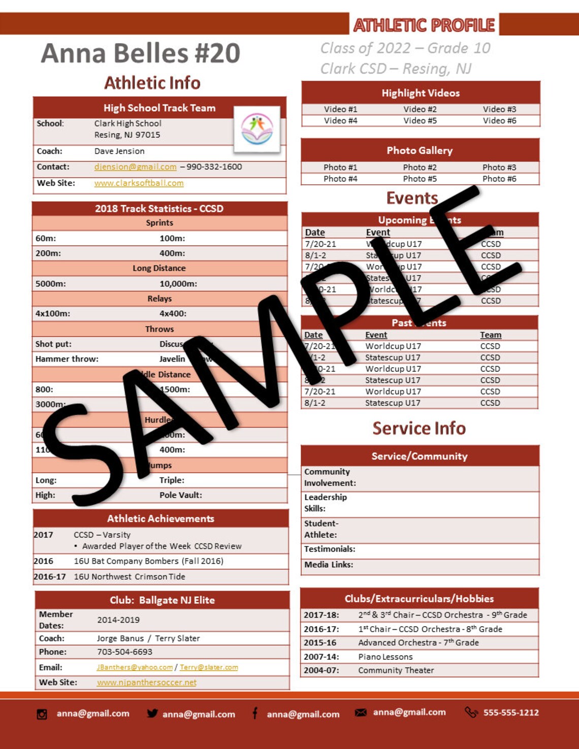 Track and Field Athletic Profile Deluxe Template the Crimson Etsy