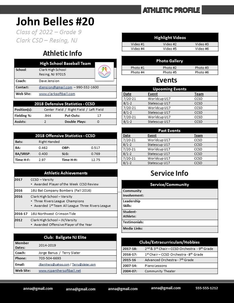 Baseball - Athletic Profile Deluxe Template - Black - Etsy