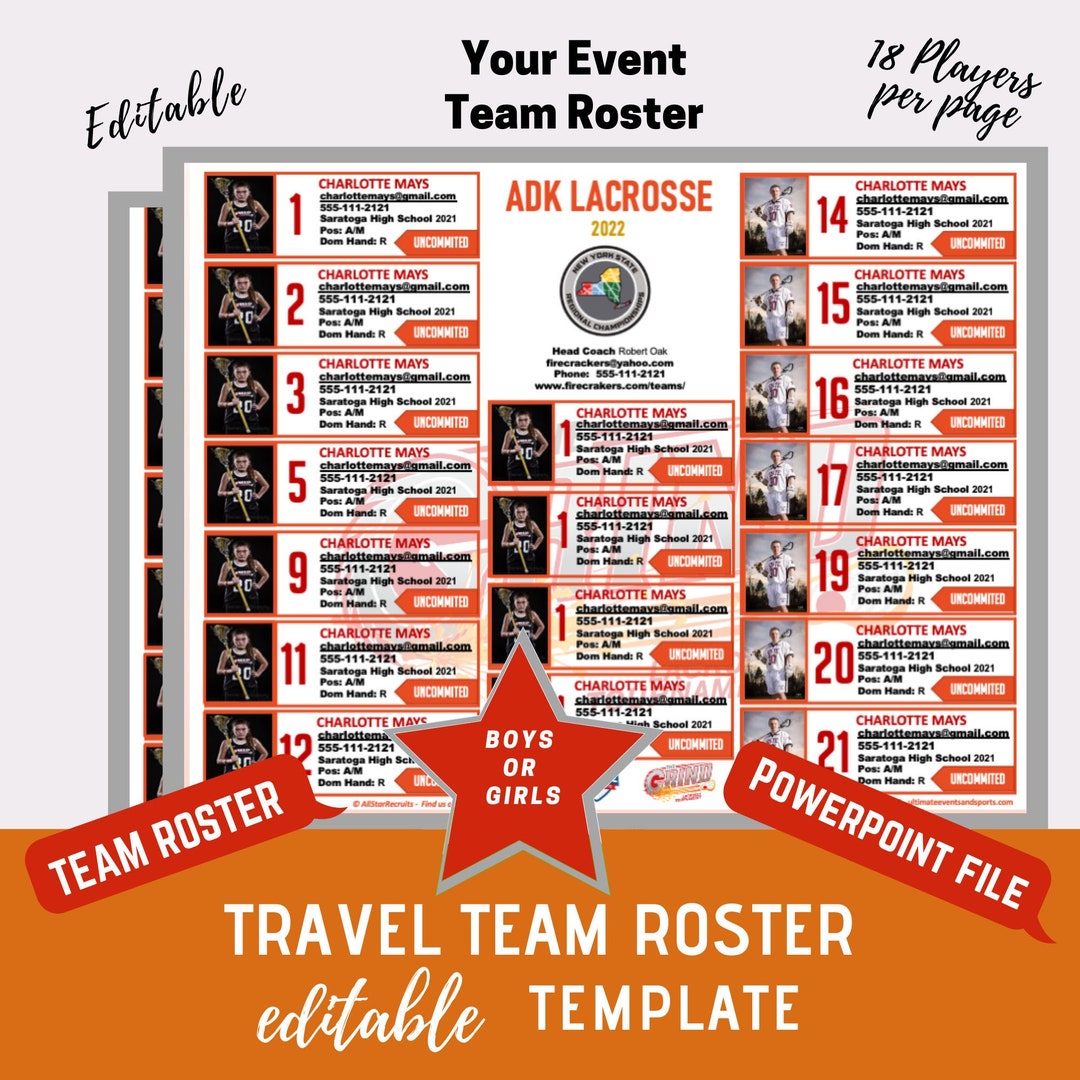 Event Sign In Roster YOUR EVENT Team Roster Template - Orange & Red Grind - 18 Players - Etsy