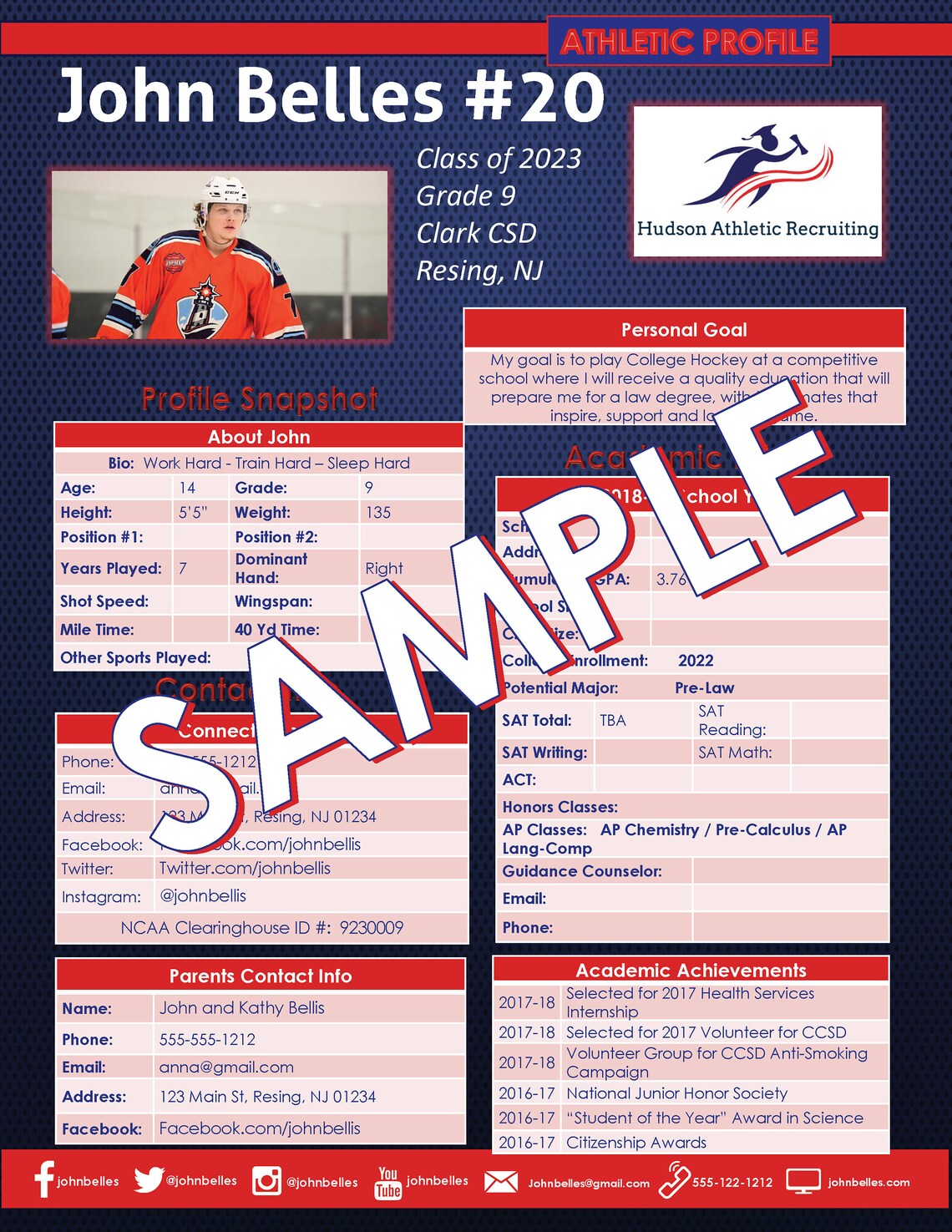 Hockey Athletic Profile Deluxe Template Red, White & Blue Etsy 日本