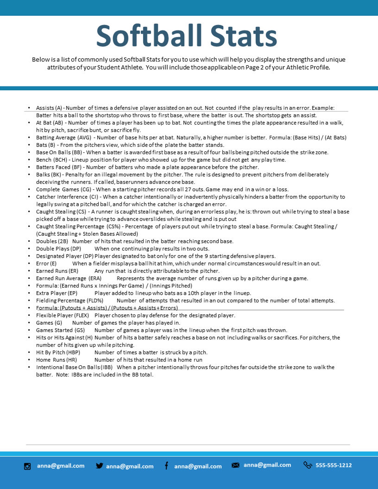 Softball - Athletic Profile Deluxe Template - Etsy