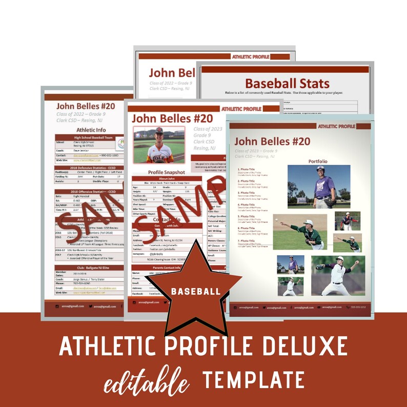 Baseball - Athletic Profile Deluxe Template - the Crimson - Etsy