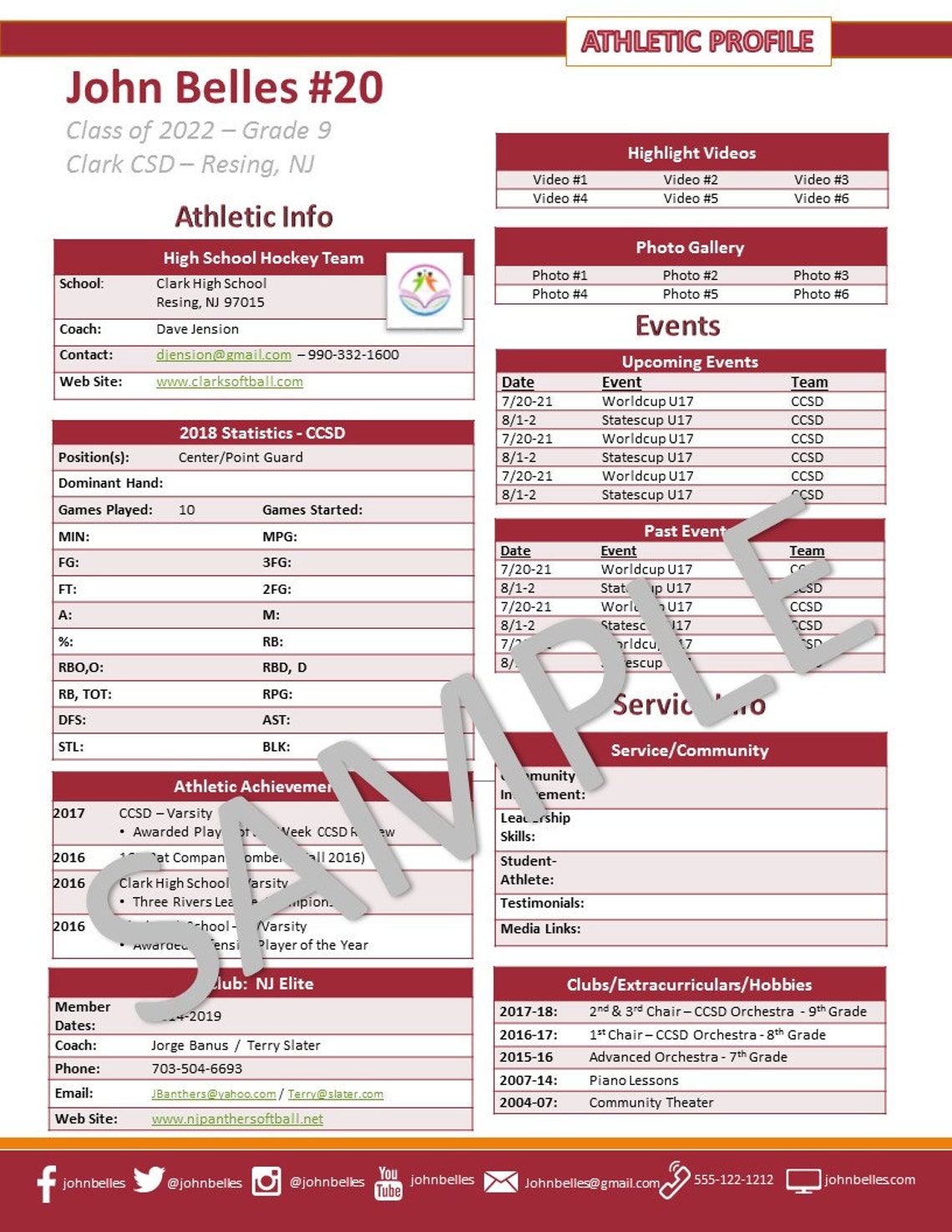 Basketball Athletic Profile Deluxe Template Etsy