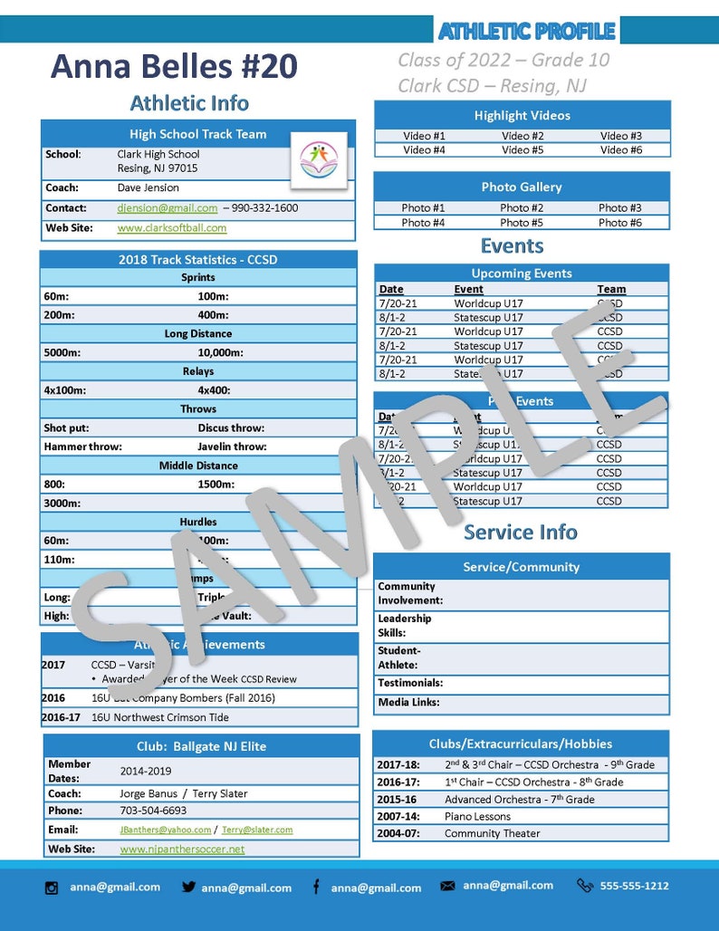 Track and Field Athletic Profile Deluxe Template Etsy