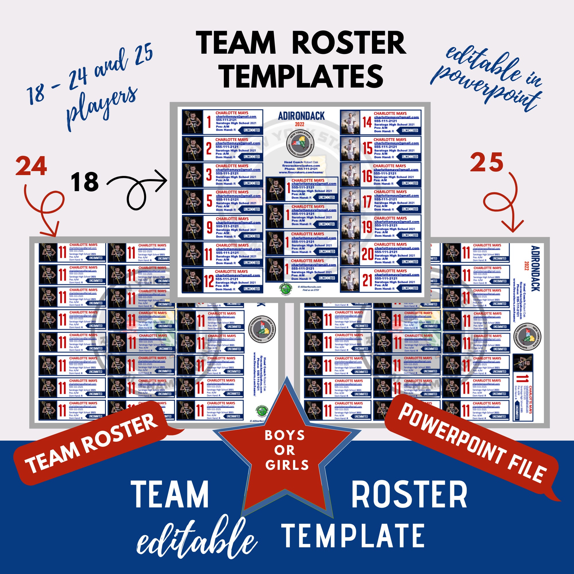 Team Roster Template 3 Pack 18 24 and 25 Players | Etsy