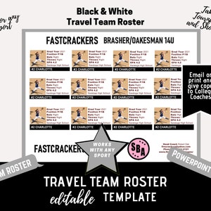 Travel Team Roster Template - Black & White - 12 Players | Powerpoint Template | Editable