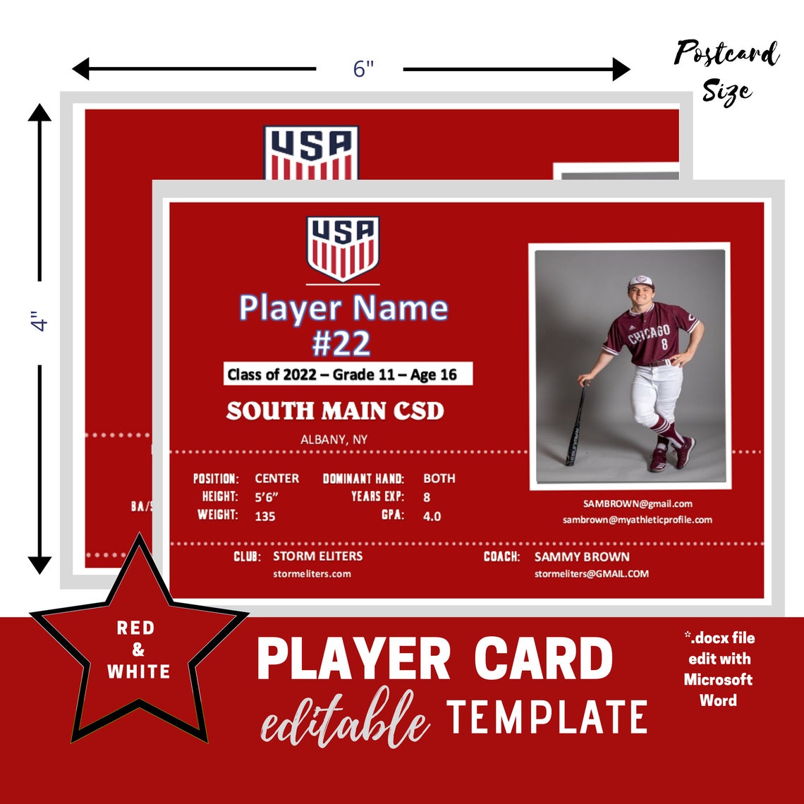 Player Card Athletic Profile Player Card Template Red and White Any Player Card Athletic Profile Player Card Template Red and White Any