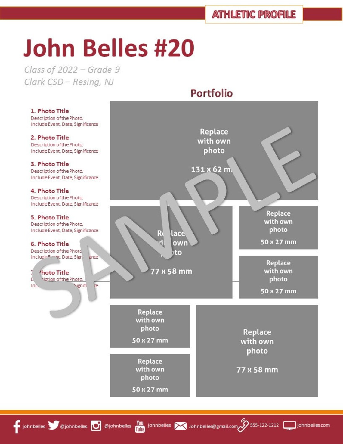 Basketball Athletic Profile Deluxe Template Etsy