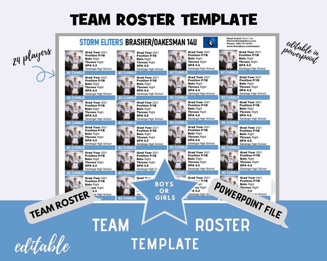Travel Team Roster Template - Carolina Blue - 24 Players per Page ...