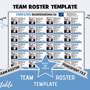 Travel Team Roster Template - Carolina Blue - 24 Players per page | Powerpoint Template | editable