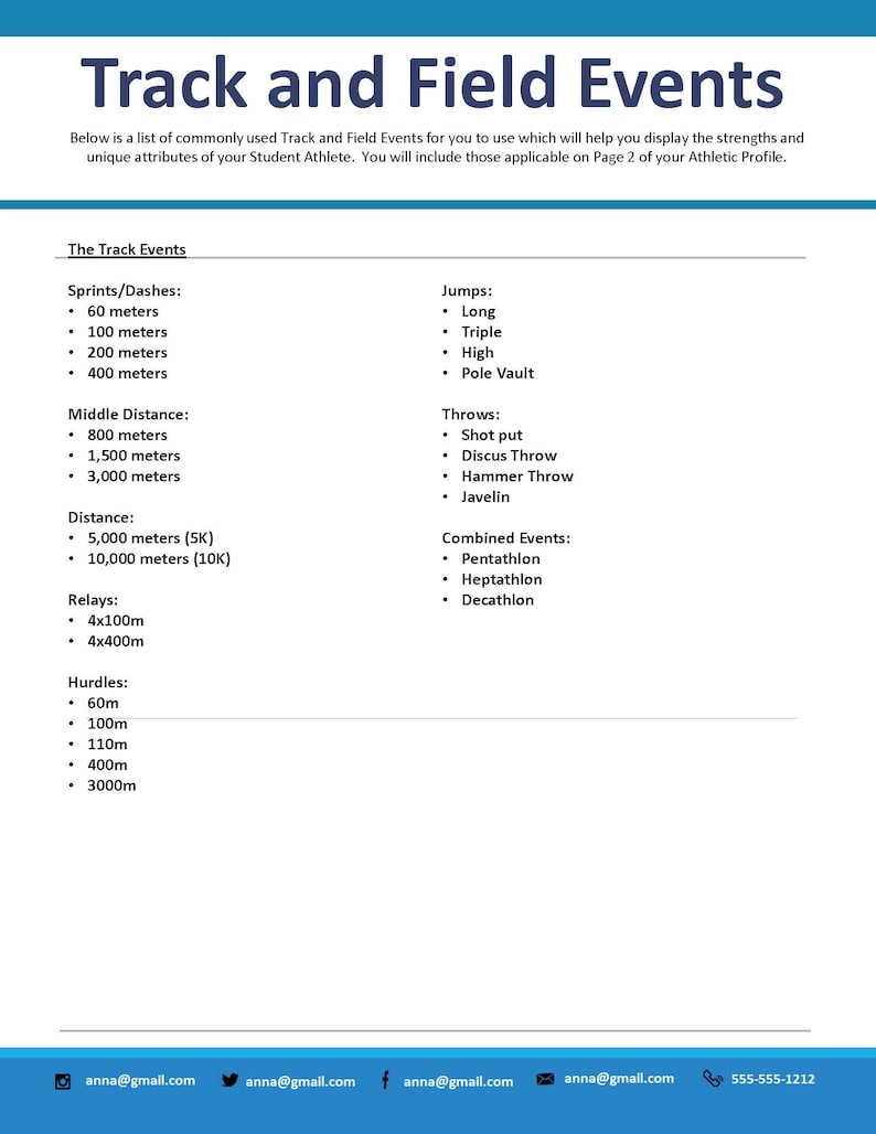 Track and Field Athletic Profile Deluxe Template Etsy