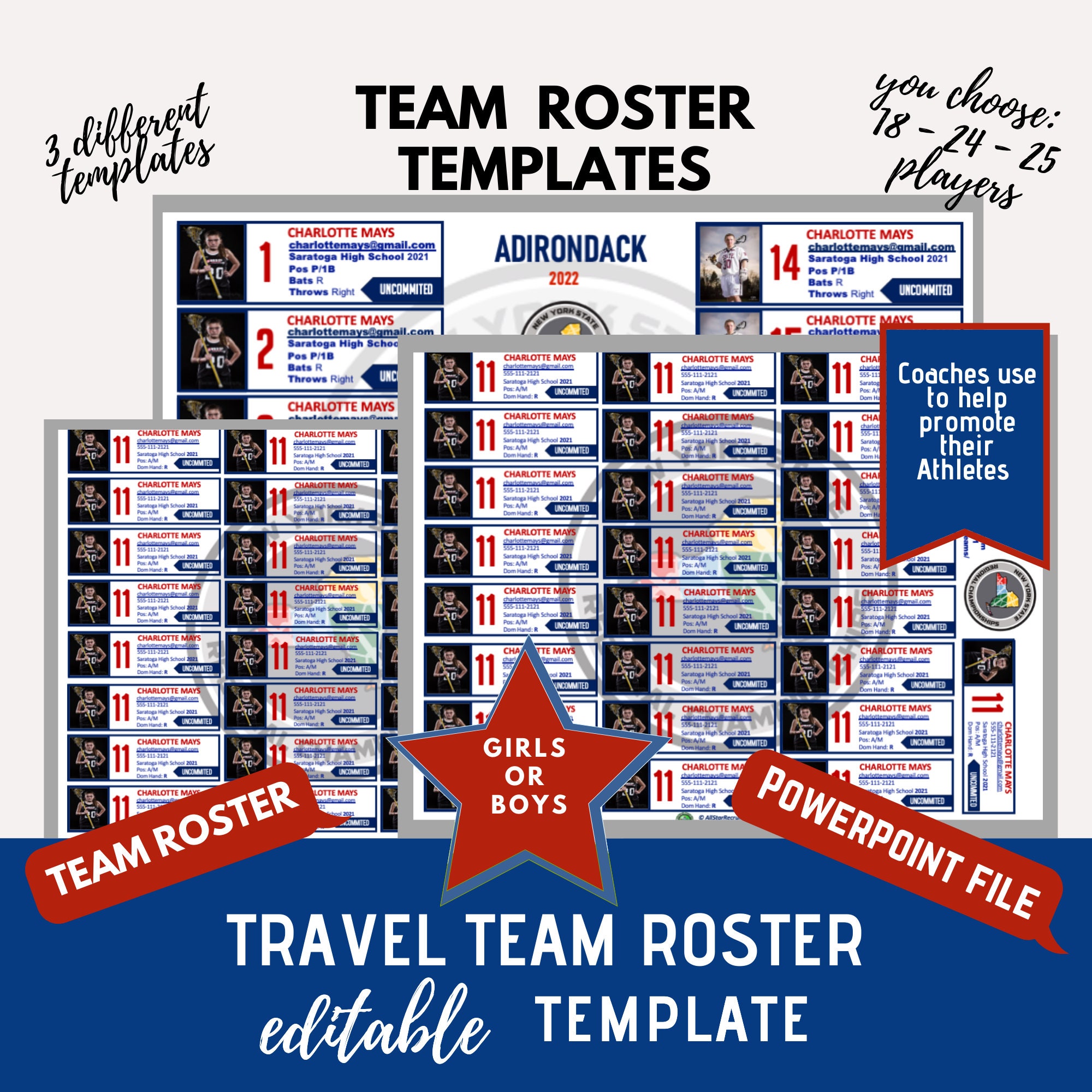 Team Roster Template 3 Pack 18 24 and 25 Players | Etsy