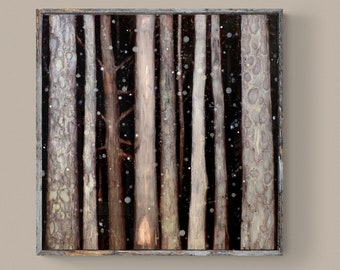 Original Oil Painting: Winter Forest Landscape, Black and Grey, 31.5"