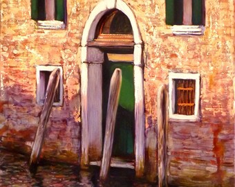Venedig Abend Sonnenlicht Gemälde, Original Öl auf Leinwand, Italien Kunst