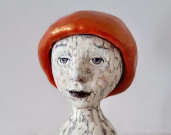 Leccinum aurantiacum Original mushroom handmade collectable one of a kind ceramic figurine bust white red oil paint sculpture forest art