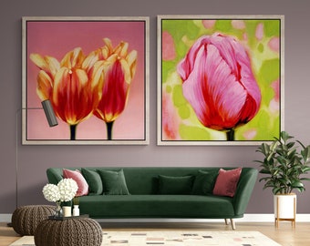 CUSTOM Large flower Oil Painting 100% hand painted art wall gift tulip poppy floral botanical color interior design decor livingroom bedroom